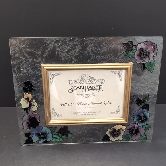 1997 Joan Baker Designs Hand-painted Floral Glass Picture Frame. - Picture 1 of 9